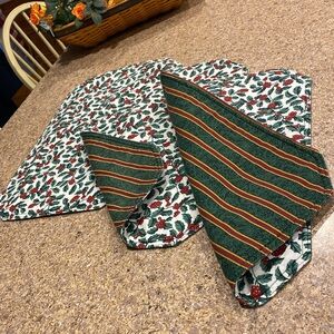 Longaberger 3 Holly /Stripe USED Placemats WITH FLAWS Holiday